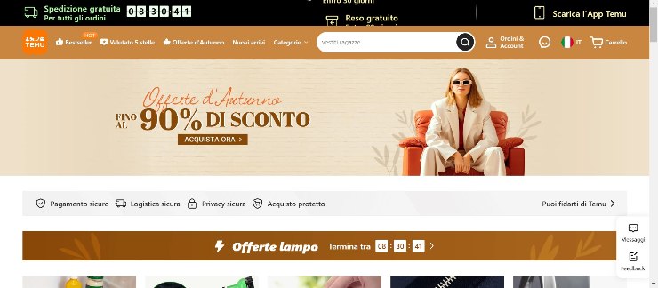 homepage sito temu